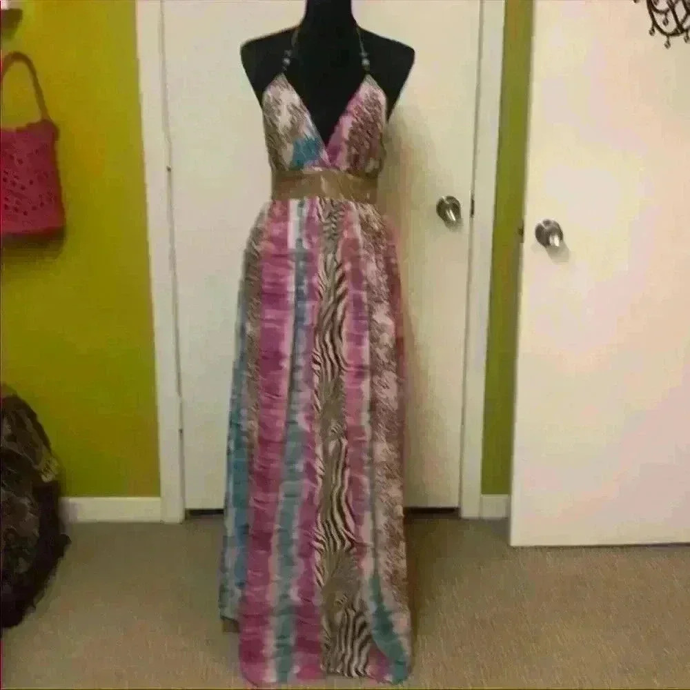 Tricia Fix Zebra Bohemian Maxi Dress Size Large🍓 - Picture 4 of 9